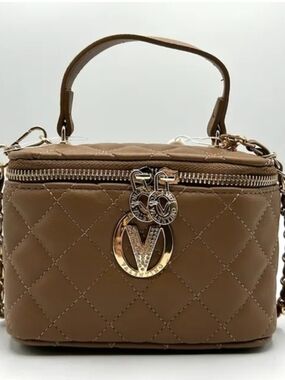 Valentino Orlandi Quilted Mini Top-Handle Bag in Brown with Gold Hardware